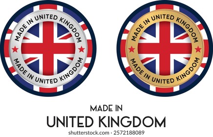 Made in United Kingdom. Premium labels, stickers, pointer, badge and symbol of United Kingdom flag icon. Collection vector illustration