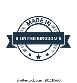 Made in United Kingdom - Round blue rubber stamp design isolated on white background. vector illustration vintage texture. Vector illustration