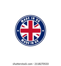 Made in united kingdom round label icon. stamp, sign, sticker, badge, symbol, emblem, logo print with british flag. Vector illustration EPS 10.