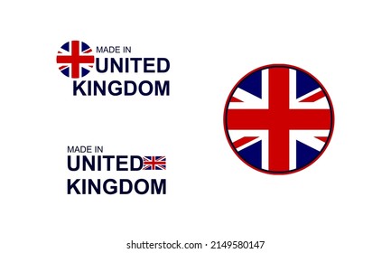 Made in United Kingdom, UK circle flag symbol design, vector illustration. Quality mark vector icon. Perfect for logo design, tags, badges, stickers, emblem, product packaging, etc.