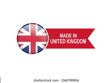 Made in United Kingdom. Vector button with flag of UK