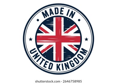 Made in United Kingdom vector emblem with the Union Jack flag representing British manufacturing quality and origin with