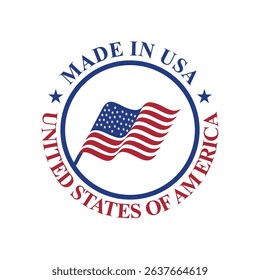 made in uniteds tates stamp circle logo vector design with united states flag element	