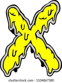 made uppercase X collection design . create melt liquid set  flow yellow vector symbol sign .free hand funny cute drawing comic style