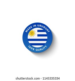 Made in Uruguay badge with Uruguay flag. Badge  with long shadow. Vector illustration. 