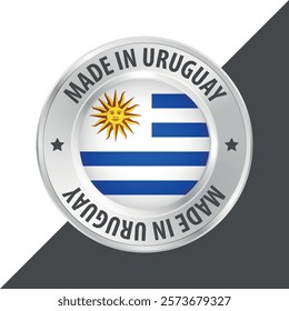 Made in Uruguay badge logo flag sticker 3d vector illustration isolated on white