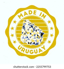 Made In Uruguay. Country round stamp. Seal of Uruguay with border shape. Vintage badge with circular text and stars. Vector illustration.