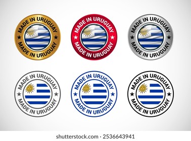 Made in Uruguay label icon with flag. Icon set for business, badge, seal, sticker, logo, and symbol