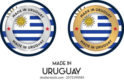 Made in Uruguay. Premium labels, stickers, pointer, badge and symbol of Uruguay flag icon. Collection vector illustration