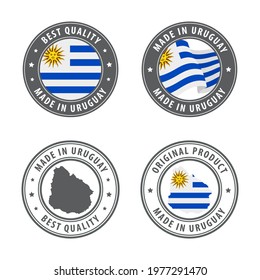 Made in Uruguay - set of labels, stamps, badges, with the Uruguay map and flag. Best quality. Original product. Vector illustration