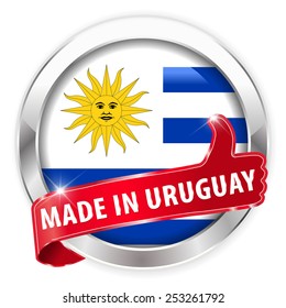 made in uruguay silver badge isolated button on white background - vector eps10