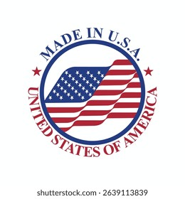 made in us stamp circle logo vector design with united states flag	