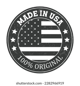 Made In USA 100 Percent Original Badge, Emblem, Seal, Label, Tag, Sticker, Made In The USA Badge, Premium Quality Product Vector Illustration With Grunge Texture