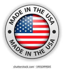 Made in the USA 3D icon, vector shiny american button.