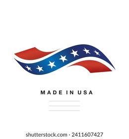 Made in USA abstract 3D wavy flag ribbon blue white red logo icon vector