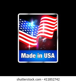 Made in USA. American Product Label with Flag. 