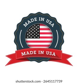 Feito no distintivo dos EUA com bandeira americana e fita vermelha