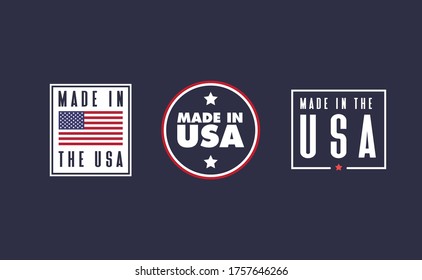 
Made in the USA badge collection. American proud badge. United States of America flag color symbol.