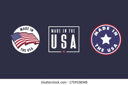 
Made in the USA badge collection. American proud badge. United States of America flag color symbol.