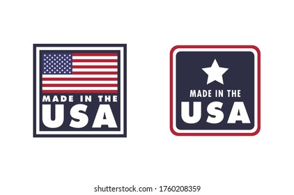 
Made in the USA badge collection. American proud badge. United States of America flag color symbol.