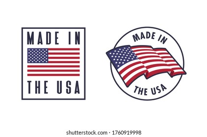 
Made in the USA badge collection. American proud badge. United States of America flag color symbol.