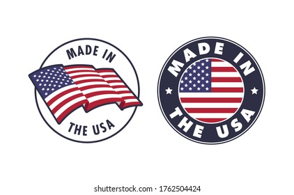 
Made in the USA badge collection. American proud badge. United States of America flag color symbol.