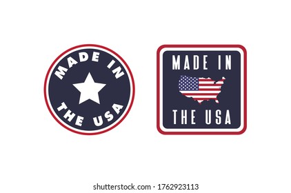 
Made in the USA badge collection. American proud badge. United States of America flag color symbol.