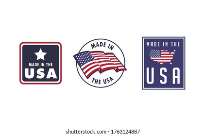 
Made in the USA badge collection. American proud badge. United States of America flag color symbol.