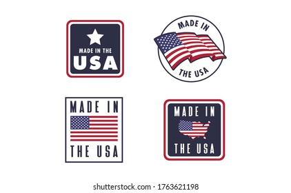 
Made in the USA badge collection. American proud badge. United States of America flag color symbol.