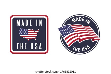 
Made in the USA badge collection. American proud badge. United States of America flag color symbol.