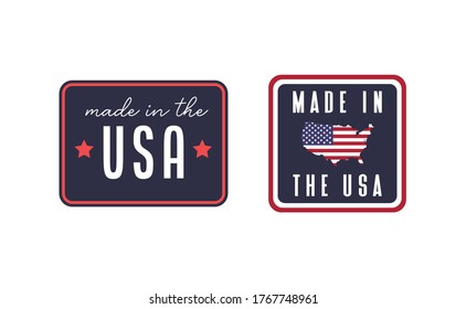Made in the USA badge collection. American proud badge. United States of America flag color symbol.