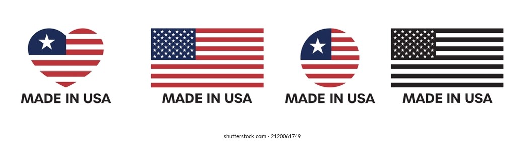 Made in USA badge collection. Set of vector labels for product package.