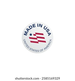 MADE IN USA Badge Design, Button, emblem, Sticker, award, medal, Icon, Logo, Made in USA, American Flag Badge, Flat Vector, Red-Blue and Black, Isolated Illustration. 4th july, flag day.