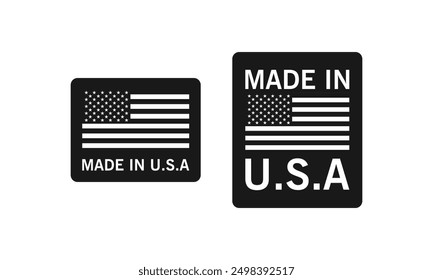 Made in USA-Emblem mit US-Flaggenelementen, Made in USA-Zeichen mit amerikanischem Flaggensymbol, amerikanisches Produkt-Emblem Vektorgrafik