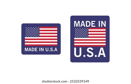 Made in USA-Emblem mit US-Flaggenelementen, Made in USA-Zeichen mit amerikanischem Flaggensymbol, amerikanisches Produkt-Emblem Vektorgrafik