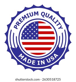 made in usa badge, premium quality made in usa emblem, american flag, made in usa seal, icons, label, stamp, sticker, star vector illustration