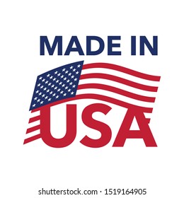 Made in USA badge stamp for authentic American production origin - isolated icon (sticker) with United States flag