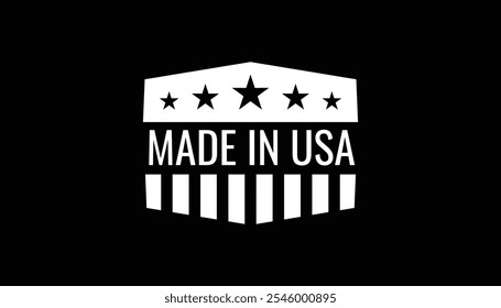 Fabricado no distintivo dos EUA com estrelas e listras semelhante à bandeira americana. etiquetas, logotipo e marca. fabricação, varejo, indústria de roupas. patriotismo e produção doméstica.