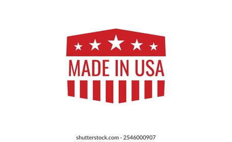 Fabricado no distintivo dos EUA com estrelas e listras semelhante à bandeira americana. etiquetas, logotipo e marca. fabricação, varejo, indústria de roupas. patriotismo e produção doméstica.