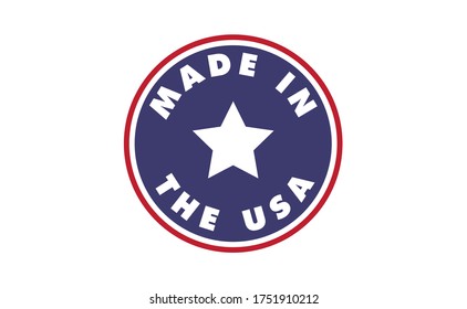 Made in USA badge. United States of America flag colors. American patriotism sign.