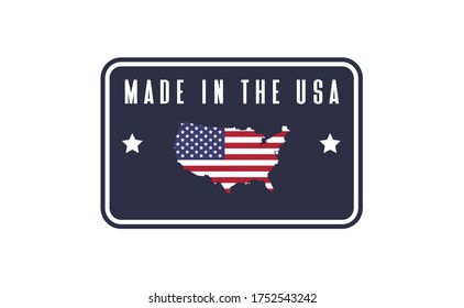 Made in USA badge. United States of America flag colors. American patriotism sign.