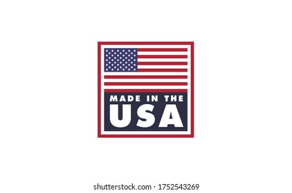 Made in USA badge. United States of America flag colors. American patriotism sign.