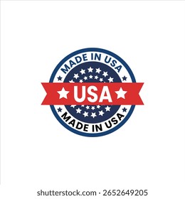 Made in USA Badge Vector Icon. Patriotic Labels, Stamps and Round Flag Graphics. made in usa stamp circle vector design