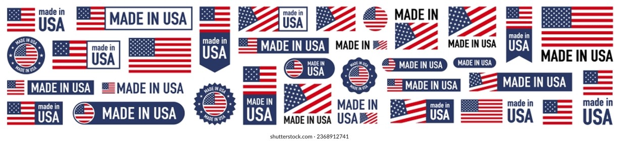 Made in USA badges and emblems. United state of America. of set collection illustrations.