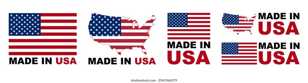 Made in USA badges and emblems. United state of America. of set collection illustrations.