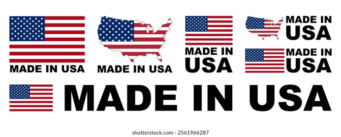Made in USA badges and emblems. United state of America. of set collection illustrations.