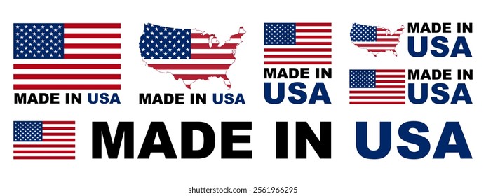 Made in USA badges and emblems. United state of America. of set collection illustrations.