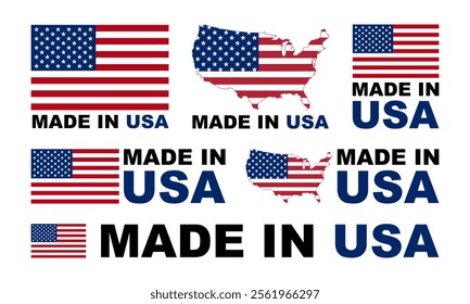 Made in USA badges and emblems. United state of America. of set collection illustrations.