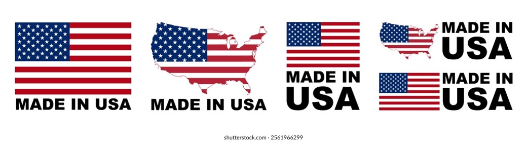 Made in USA badges and emblems. United state of America. of set collection illustrations.