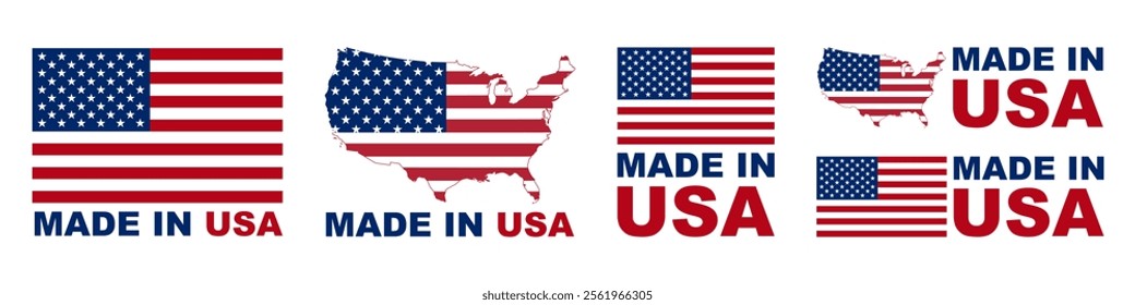 Made in USA badges and emblems. United state of America. of set collection illustrations.